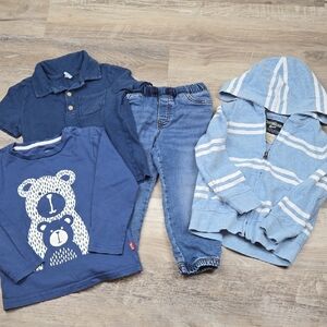 Boys 3T Matching Set Blue White Hoodie Polo Jeans Long Sleeve Tee Outfit Bundle